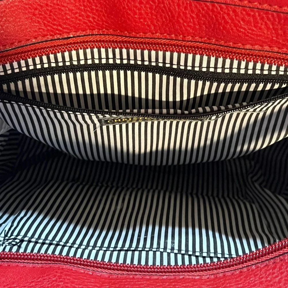 Christian Siriano Small Satchel Red Pebbled Faux Leather Gold Tone Hardware